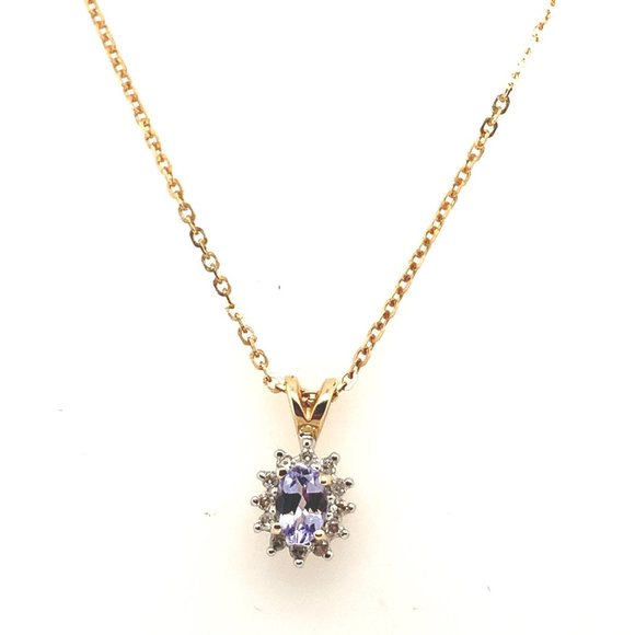 Tanzanite and Diamond Halo 14K Yellow Gold 18" Necklace - Picture 2 of 3